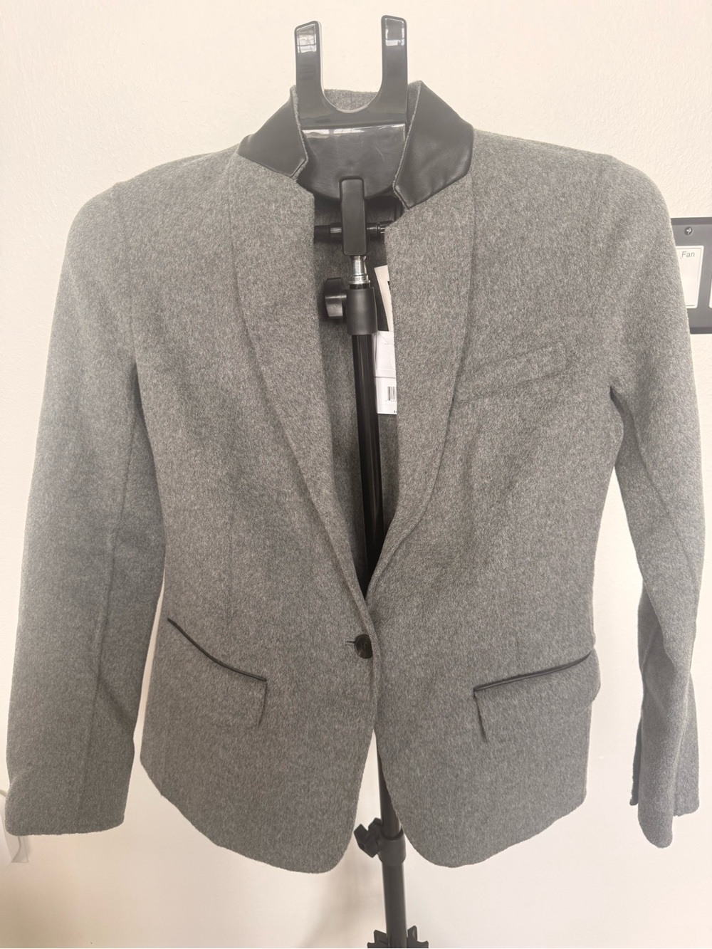Vince Gray Wool Blend Blazer with Black Collar Trim